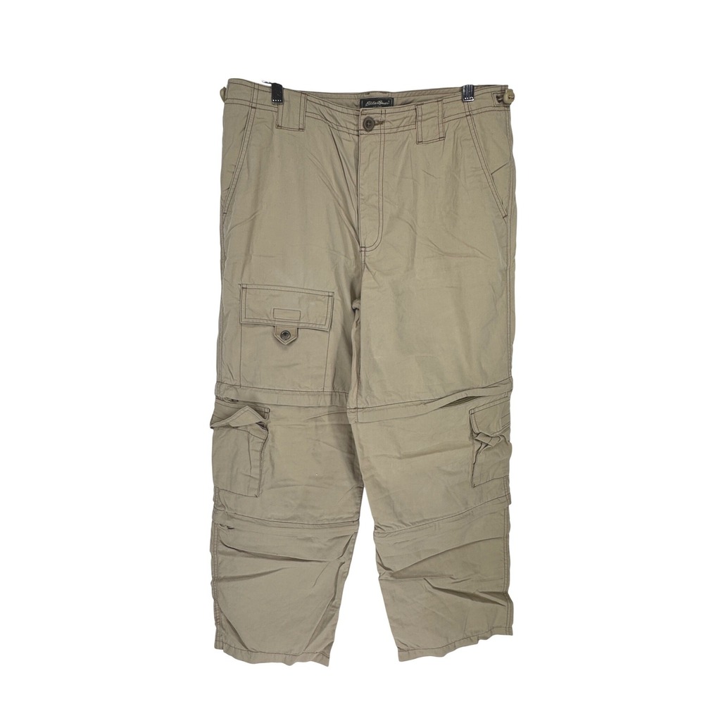 Eddie Bauer Vintage Tan Convertible Cargo Pants 34x32‎ Zip Hiking Khaki Canvas